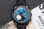 Replica Omega Speedmaster Men Leather Strap Blue Dial  Automatic Movement Watch 45mm